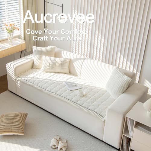 Aucrovee Couch Cover for Dogs Washable, Non Slip Sofa Covers for Pets 3 Cushion Couch Sofa, Sectional Slipcover Furniture Protector (1 PCS 27.5"x59" White) - Image 3