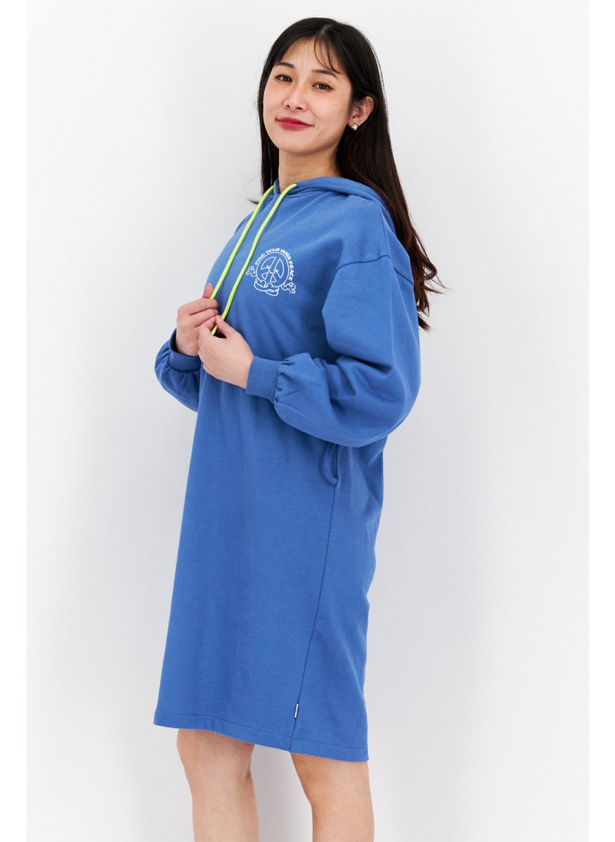 Levi's - Women Hooded Graphic Sweater Dress, Blue - Image 1