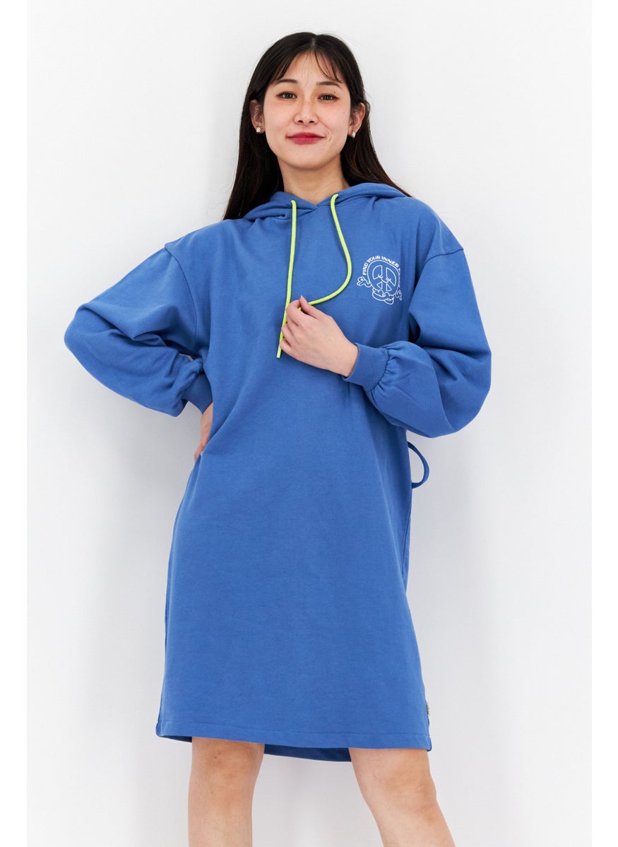 Levi's - Women Hooded Graphic Sweater Dress, Blue - Image 1