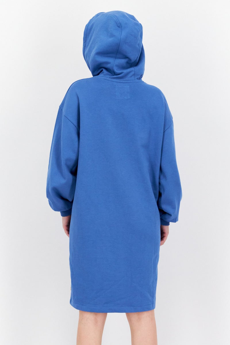 Levi's فستان سويت شيرت مزين برسومات بغطاء رأس للنساء، أزرق - Image 4