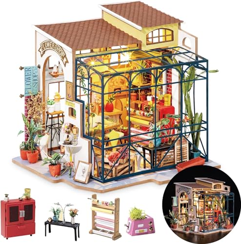 Rolife DIY Miniature House Kit Flower Shop Tiny House Kit for Adults to Build Mini House Making Kit with Furniture HalloweenChristmas DecorationsGifts for Family and FriendsEmilys Flower Shop - Image 1