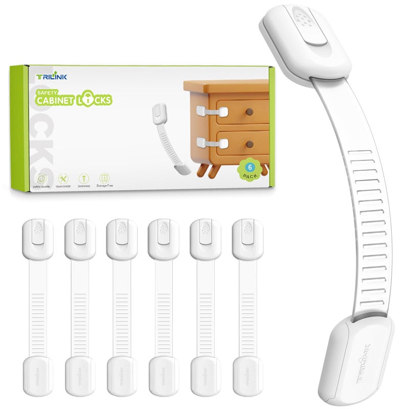 TriLink 6 Pack Adjustable Child Safety Strap Locks, Baby Proof Cabinet Drawer Door Latches, Baby Kids Child Safety Locks for Furniture Kitchen Fridge Drawer Oven Toilet, Easy Installation, Strong & Durable - Image 1