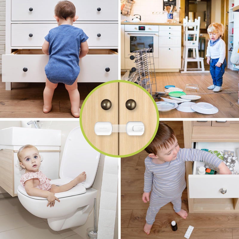 TriLink 6 Pack Adjustable Child Safety Strap Locks, Baby Proof Cabinet Drawer Door Latches, Baby Kids Child Safety Locks for Furniture Kitchen Fridge Drawer Oven Toilet, Easy Installation, Strong & Durable - Image 2
