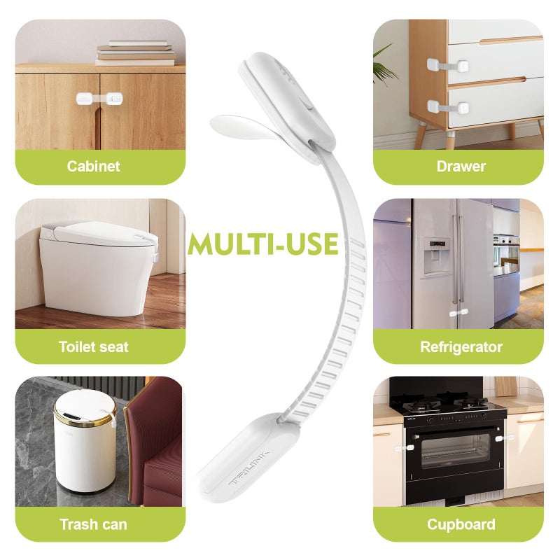 TriLink 6 Pack Adjustable Child Safety Strap Locks, Baby Proof Cabinet Drawer Door Latches, Baby Kids Child Safety Locks for Furniture Kitchen Fridge Drawer Oven Toilet, Easy Installation, Strong & Durable - Image 3