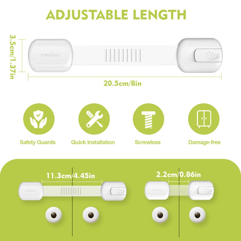 TriLink 6 Pack Adjustable Child Safety Strap Locks, Baby Proof Cabinet Drawer Door Latches, Baby Kids Child Safety Locks for Furniture Kitchen Fridge Drawer Oven Toilet, Easy Installation, Strong & Durable - Image 5