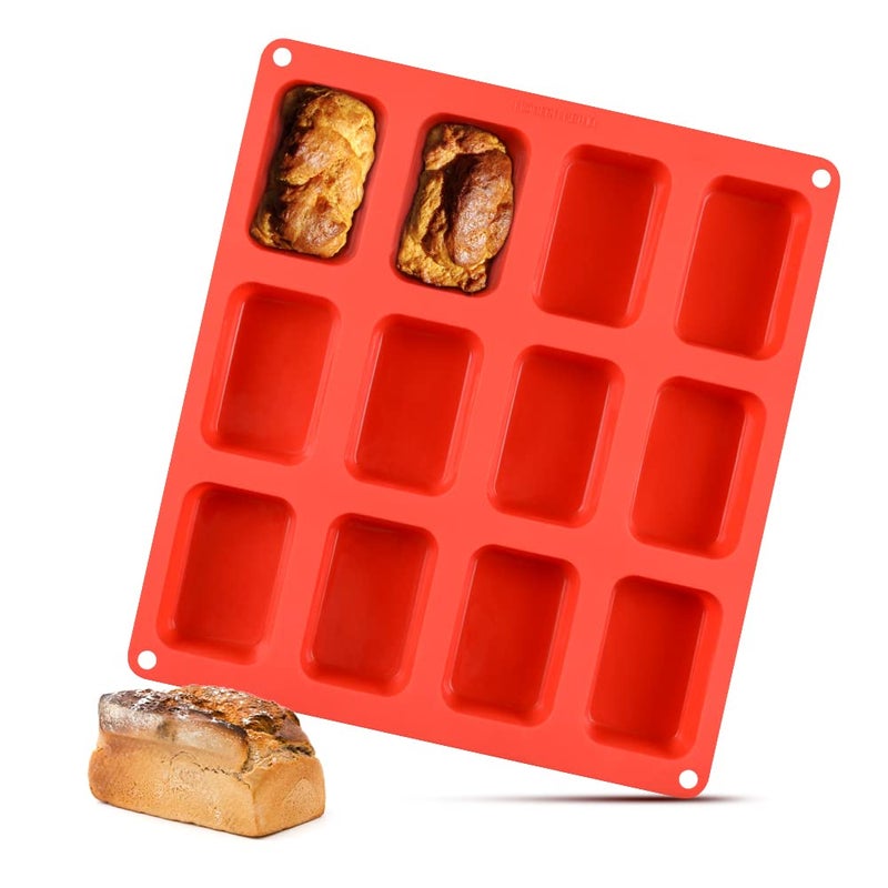 CAKETIME Silicone Loaf Pan Mini Bread  Brownie Pan 12 Cavities Nonstick Food Grade for Baking Bread Brownie Cornbread Cheesecake  Chocolate 1 Pack