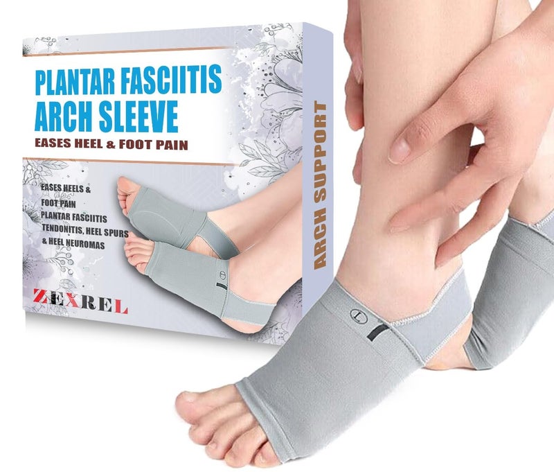 ZEXREL Cotton Flat Foot Arch Support For Men & Women|Medial Arch Support For Flat Feet Correction Sleeve With Cushion|Plantar Fasciitis Leg Foot Pain Relief Product |Free Size|(Gray - New Socks) - Image 1