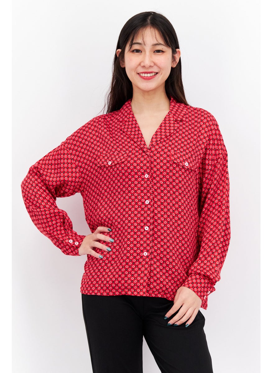 Women Notched Collar All Over Print Pajama Top, Red Combo - pzsku/ZB93395116C66B1259609Z/45/_/1737642318/26c98158-0584-4c84-b6c0-db421fece5a9