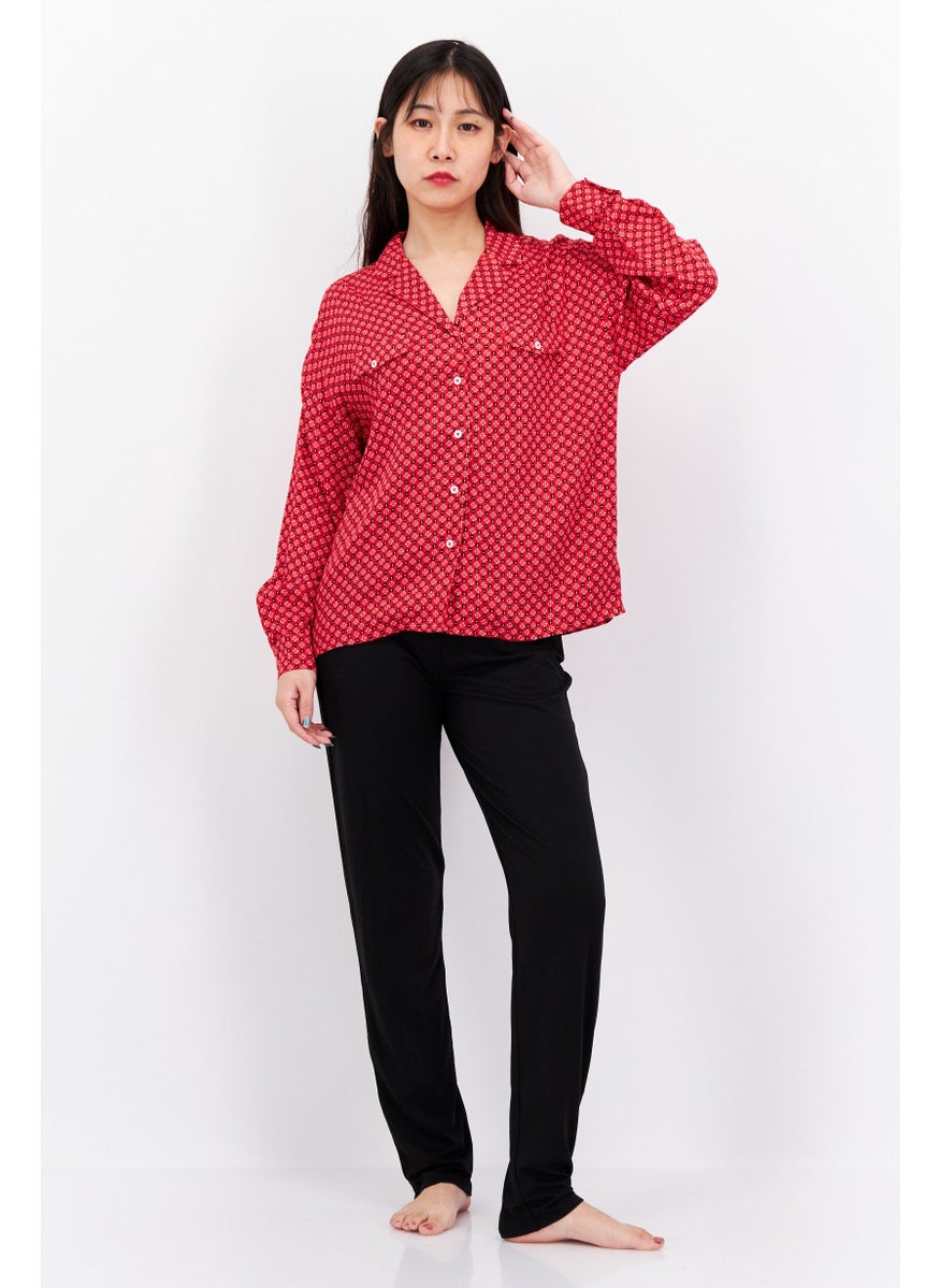 Women Notched Collar All Over Print Pajama Top, Red Combo - pzsku/ZB93395116C66B1259609Z/45/_/1737642321/fca2e698-56a8-4ef2-adee-9c6512de84b3