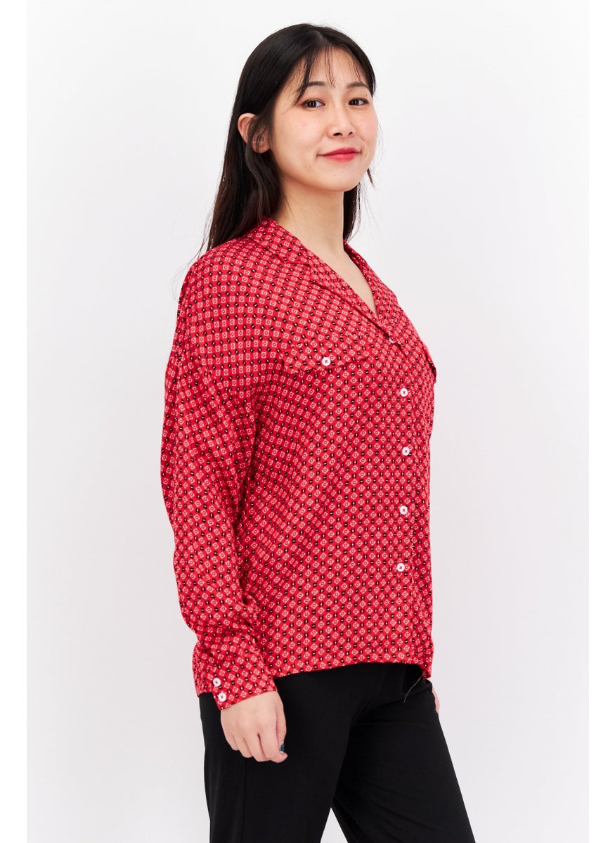 Women Notched Collar All Over Print Pajama Top, Red Combo - pzsku/ZB93395116C66B1259609Z/45/_/1737642322/ccf25a8a-9a09-439c-950d-4038227699be