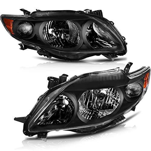 LBRST Headlight Assembly for Toyota Corolla 2009 2010 Black Housing Amber Reflector Clear Lens Driver and Passenger Side Headlamp - Image 1