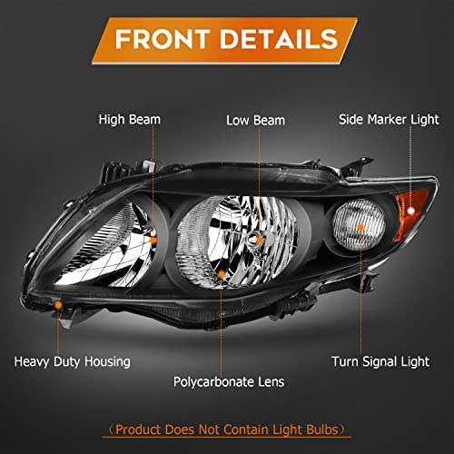 LBRST Headlight Assembly for Toyota Corolla 2009 2010 Black Housing Amber Reflector Clear Lens Driver and Passenger Side Headlamp - Image 3