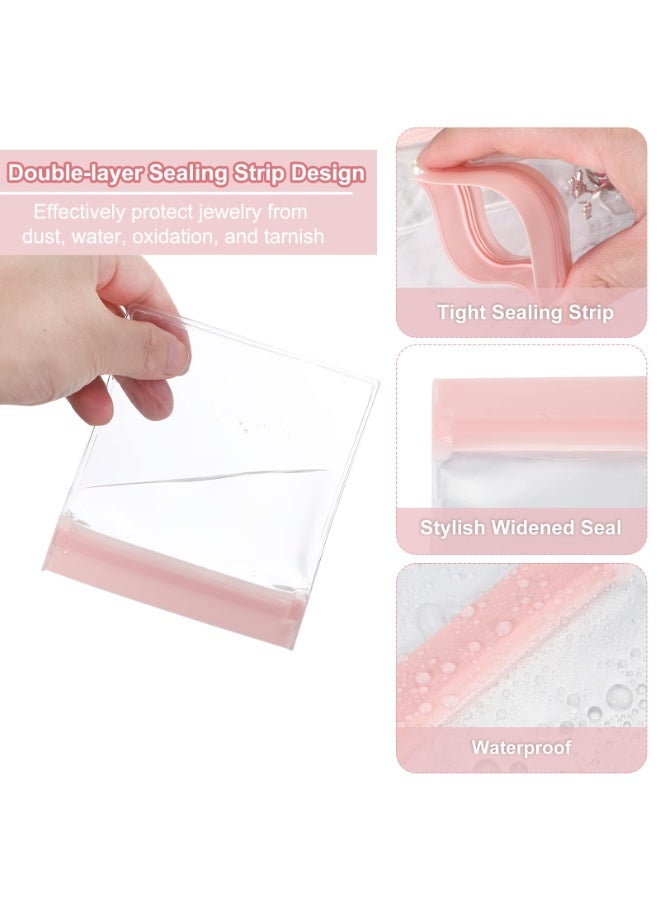 fantasize 25pcs Clear Jewelry Bags, 3.1 x 2.8 Inch Anti Oxidation Self Sealing Small Zipper Bag Pouches for Earrings Necklaces Bracelets Storage Business Travel, Pink - Image 3