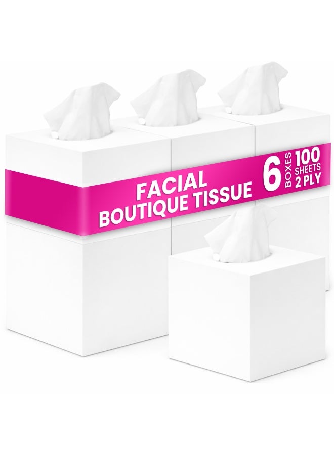 SNH Packing Cubic Box Facial Tissue Pack of 6, 2 Ply x 100 Tissues Each Cube Box White - Image 1
