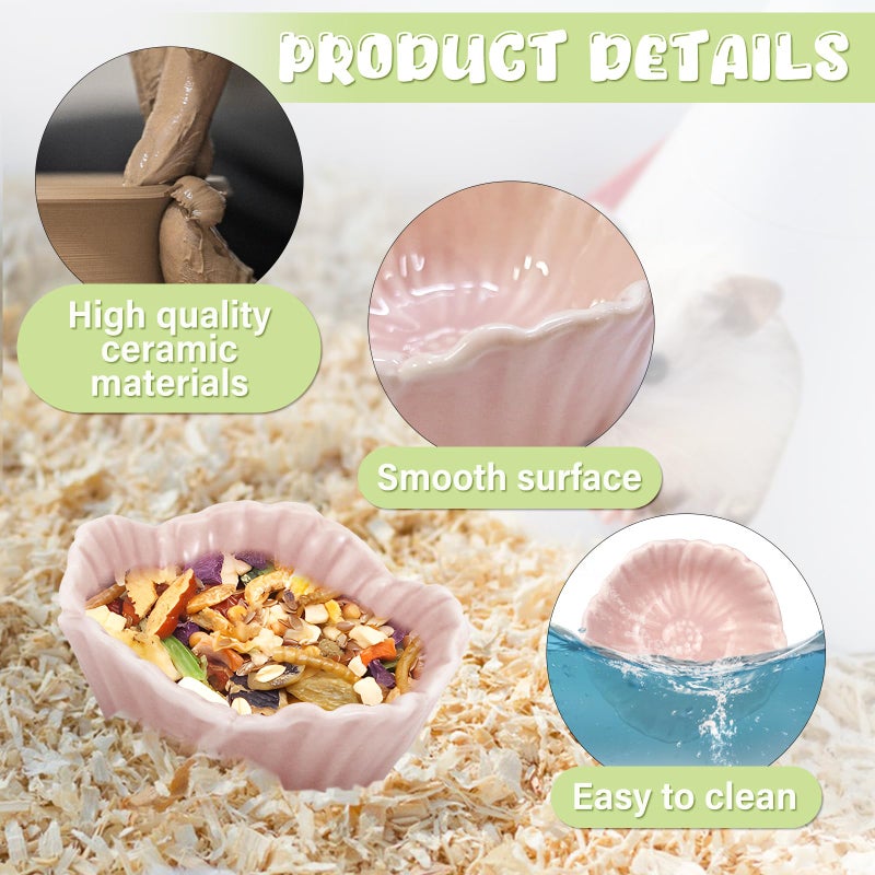 LuckyOpt Small Ceramic Pet Hamster Bowl, Easy to Clean Anti Flipping Hamsters Food and Water Bowl, Small Animal Bowls for Dwarf Hamster, Parrots (Pink, s) - Image 3