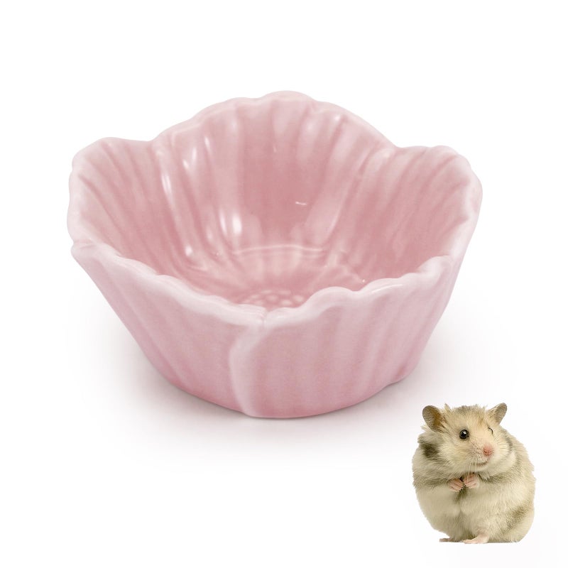 LuckyOpt Small Ceramic Pet Hamster Bowl, Easy to Clean Anti Flipping Hamsters Food and Water Bowl, Small Animal Bowls for Dwarf Hamster, Parrots (Pink, s) - Image 1