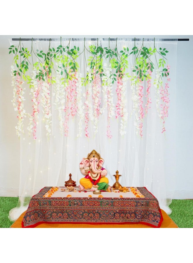 SpecialYou.in Special You Wedding Decoration Items for Home Decor with White Net Curtains, Decorative Lights, Pink & White Wisteria for Pooja Room Decoration Items, Haldi Mehndi Decoration Items - 12 Pcs - Image 1