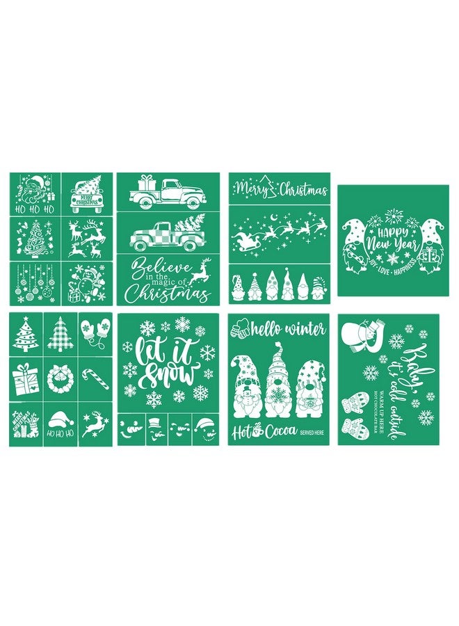 JAJADO Selfadhesive Silk Screen Stencil Christmas Theme Stencils 8 Pcs Screen Print Transfers Snowflakes Mesh Stencil Painting On Wood Fabric Wall Furniture Xmas Winter Holiday Decor New Year - Image 1