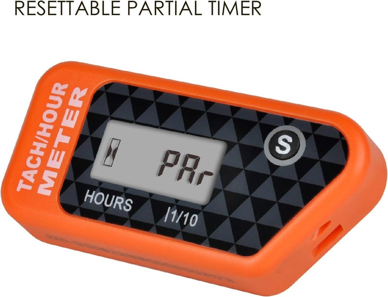Jayron Digital LCD Tachometer Inductive Tach Hour Meter Display Max RPM Waterproof for Most Gas Engine Marine ATV Generator Lawn Tractor Motorcycle (Orange) - Image 2