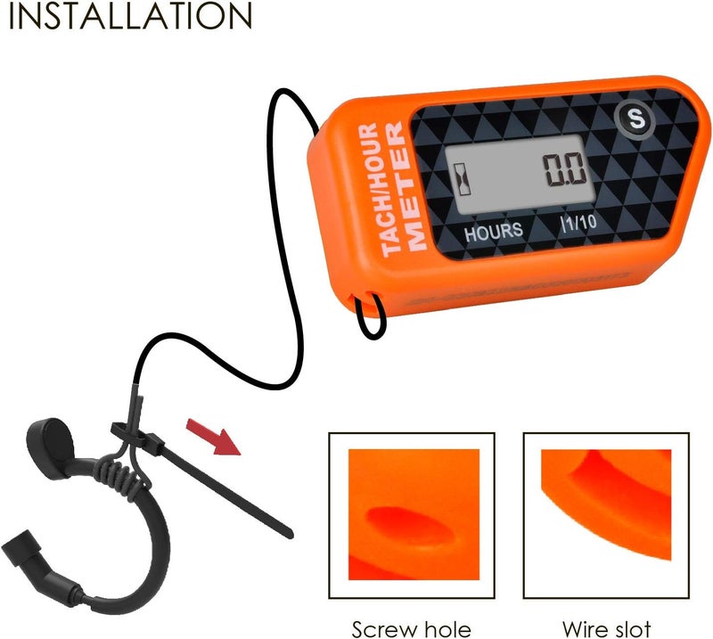 Jayron Digital LCD Tachometer Inductive Tach Hour Meter Display Max RPM Waterproof for Most Gas Engine Marine ATV Generator Lawn Tractor Motorcycle (Orange) - Image 4