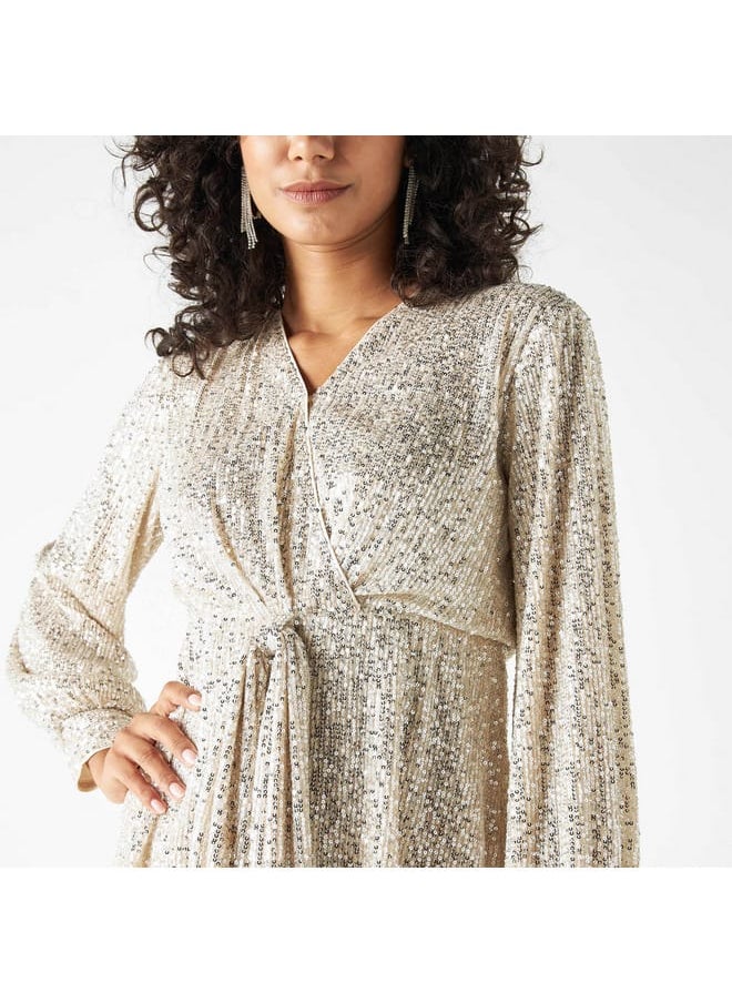 Iconic Iconic Sequin Embellished Wrap Top with Elasticated Waist  - Image 4