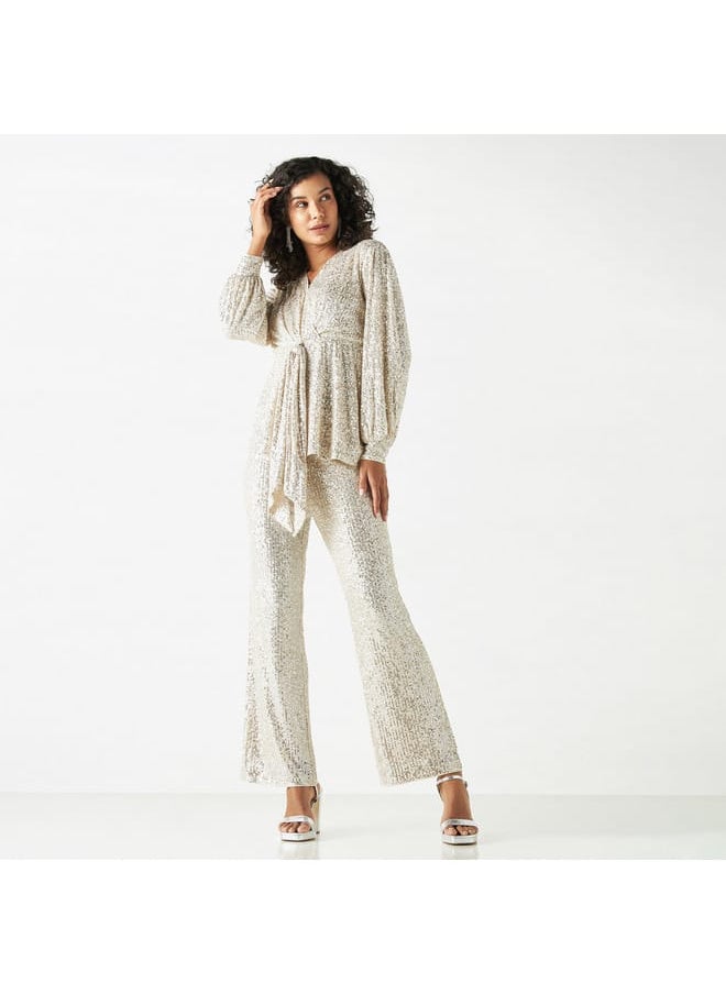 Iconic Iconic Sequin Embellished Wrap Top with Elasticated Waist  - Image 2