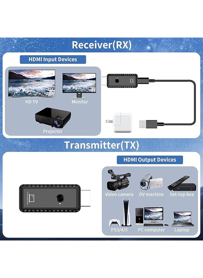 إيروريكس - مجموعة موسع HDMI لاسلكية، جهاز إرسال واستقبال HDMI لاسلكي، تمديد HDMI لاسلكي، توصيل وتشغيل، مجموعة HDMI لاسلكية عالية الدقة محمولة لبث الفيديو والصوت من الكمبيوتر المحمول للمراقبة - Image 1