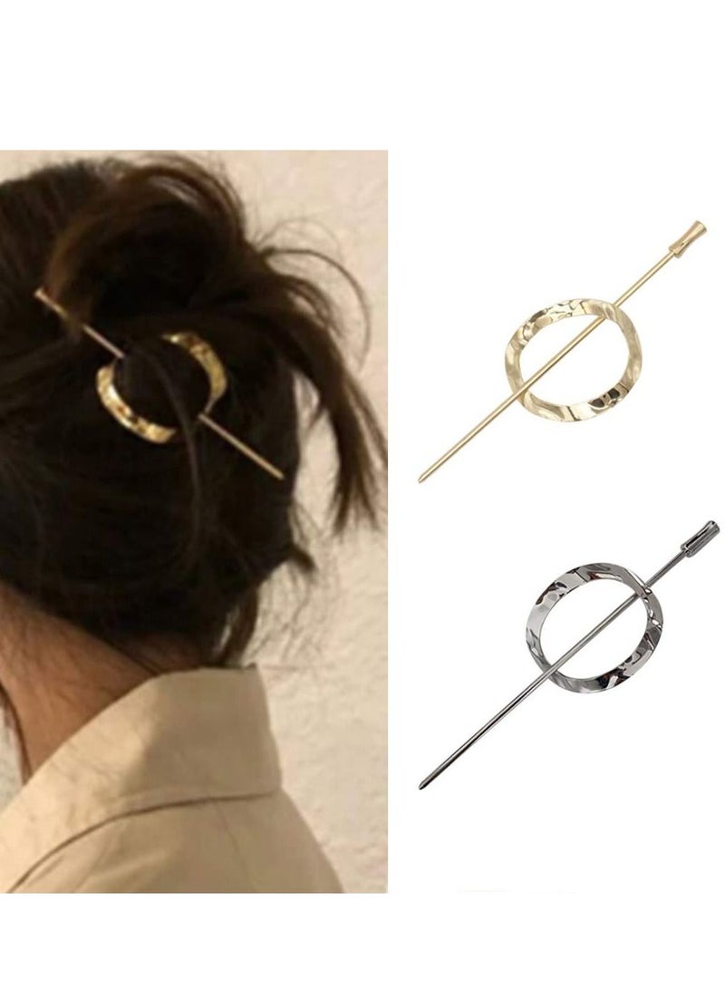 Y&D 2 Pieces Bun Cuffs Gold Hair Stick Vintage Bun, Elegant Hairpin Top Clip Women Accessories, Round Metal Cage for Girls Ladies (Gold + Silver) - Image 1