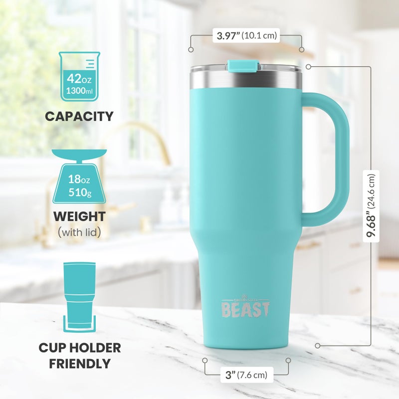 Greens Steel Beast 42 oz Tumbler Stainless Steel Vacuum Insulated Coffee Ice Cup Double Wall Travel Flask (Aqua Blue)  - Image 3
