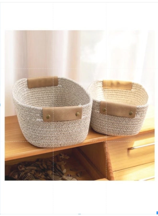 Anmi 2 Pack Woven Storage Basket with Handle,Baby Nursery Organizer for Clothes, Toys, Books Laundry Bin for Bathroom, Shelves, Pet Toys Beige Brown - Image 2