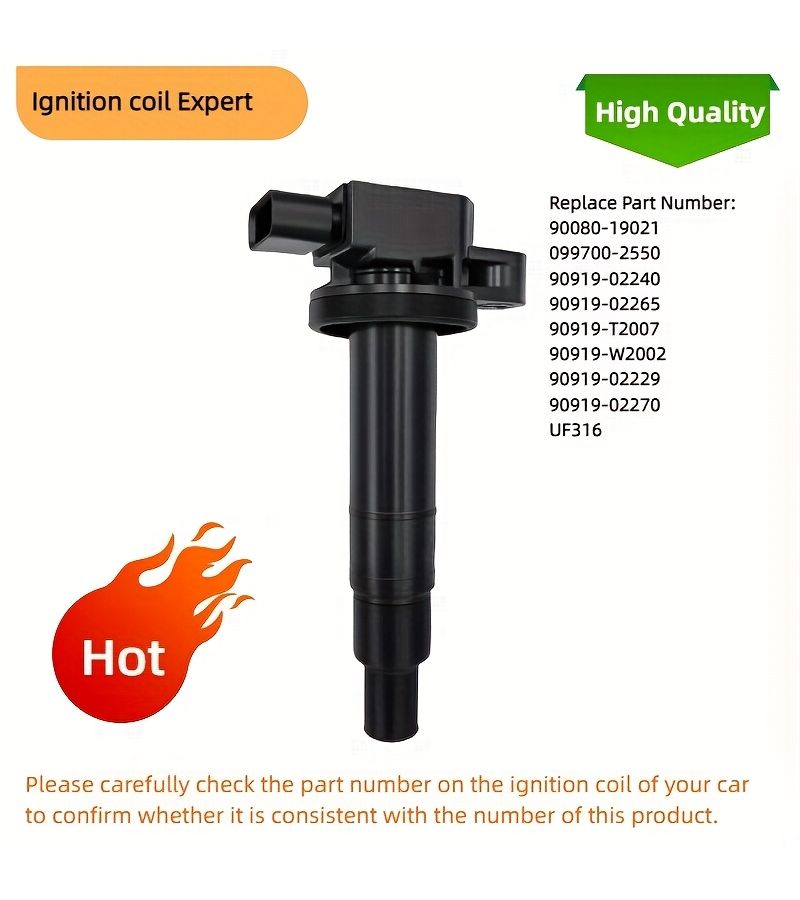 Ignition Coil 90919-02240 For Peugeot 108 Citroen C1 Toyota Aygo Iq Prius Yaris Yaris Verso 90080-19021 90919-02229 90919-02265 90919-02270 90919 W2002 - Image 1