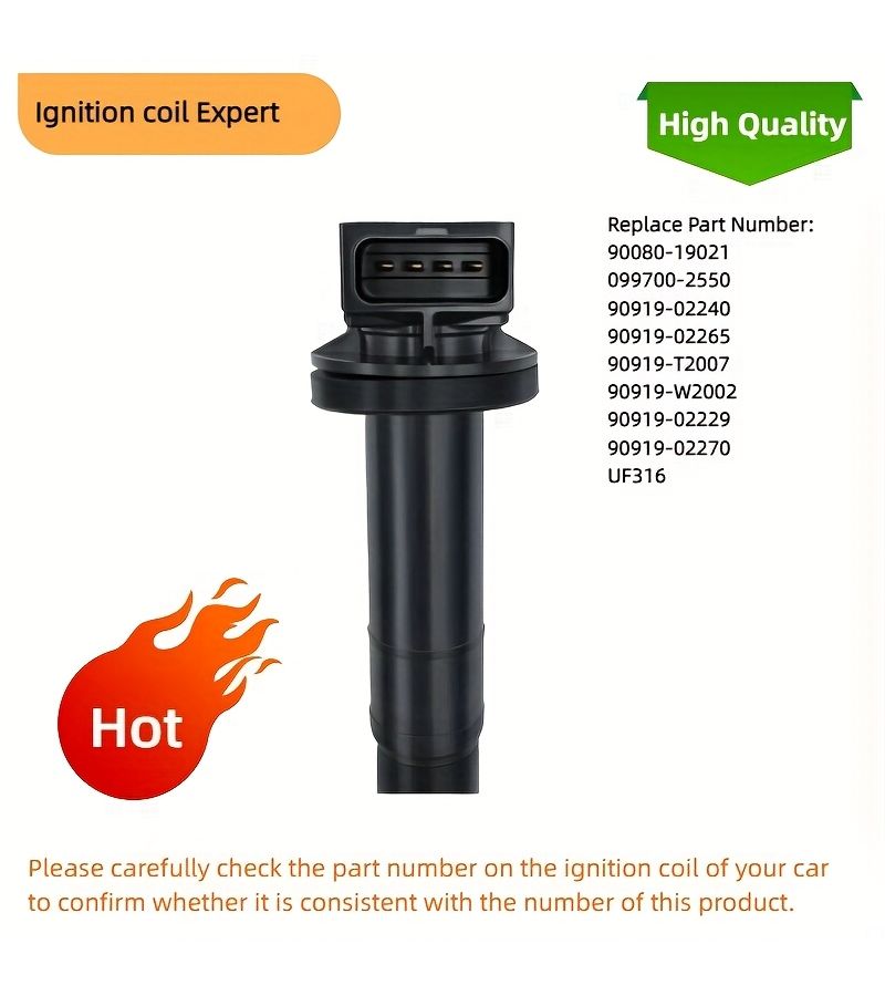 Ignition Coil 90919-02240 For Peugeot 108 Citroen C1 Toyota Aygo Iq Prius Yaris Yaris Verso 90080-19021 90919-02229 90919-02265 90919-02270 90919 W2002 - Image 3