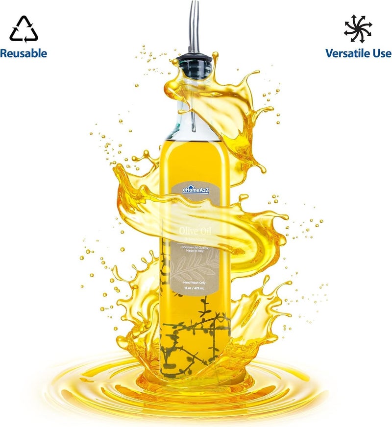 EHOMEA2Z Italian Glass Olive Oil Dispenser Bottle - 16 Oz, Oil and Vinegar Cruet with Stainless Steel Spout for Kitchen, Slight Green Tint (2, 473ml) - Image 4