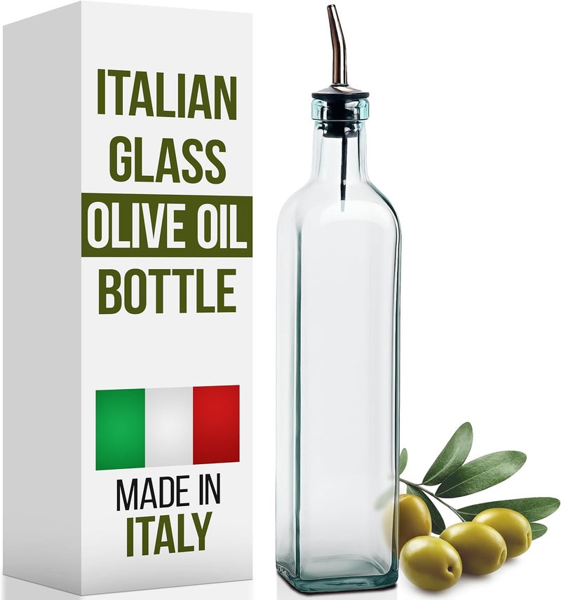 EHOMEA2Z Italian Glass Olive Oil Dispenser Bottle - 16 Oz, Oil and Vinegar Cruet with Stainless Steel Spout for Kitchen, Slight Green Tint (2, 473ml) - Image 1