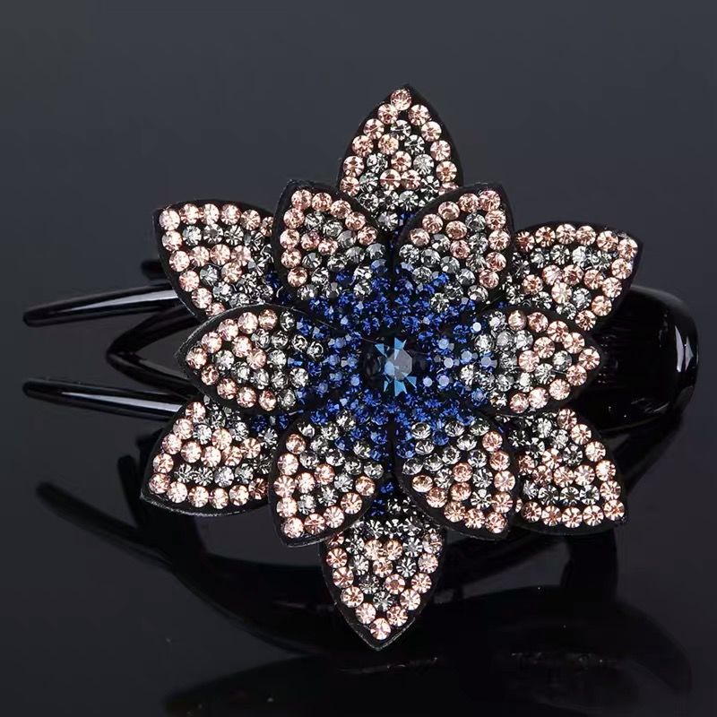 Generic Korean Rhinestone Flower Hair Clip Lotus-Moran Grey 