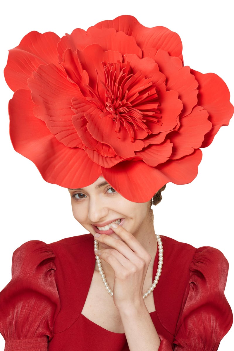 Gionforsy Flower Fascinators Hat Tea Party Hats for Women Cocktail Headband Hat for Wedding Red - Image 2