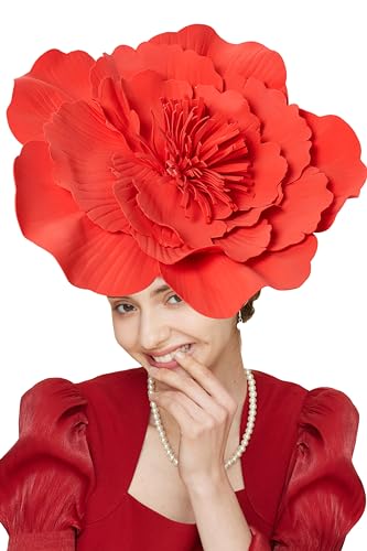 Gionforsy Flower Fascinators Hat Tea Party Hats for Women Cocktail Headband Hat for Wedding Red - Image 1