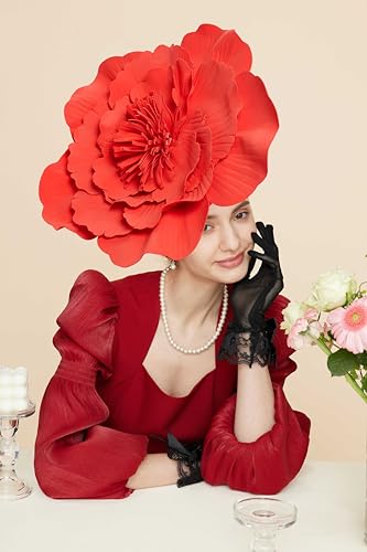 Gionforsy Flower Fascinators Hat Tea Party Hats for Women Cocktail Headband Hat for Wedding Red - Image 3