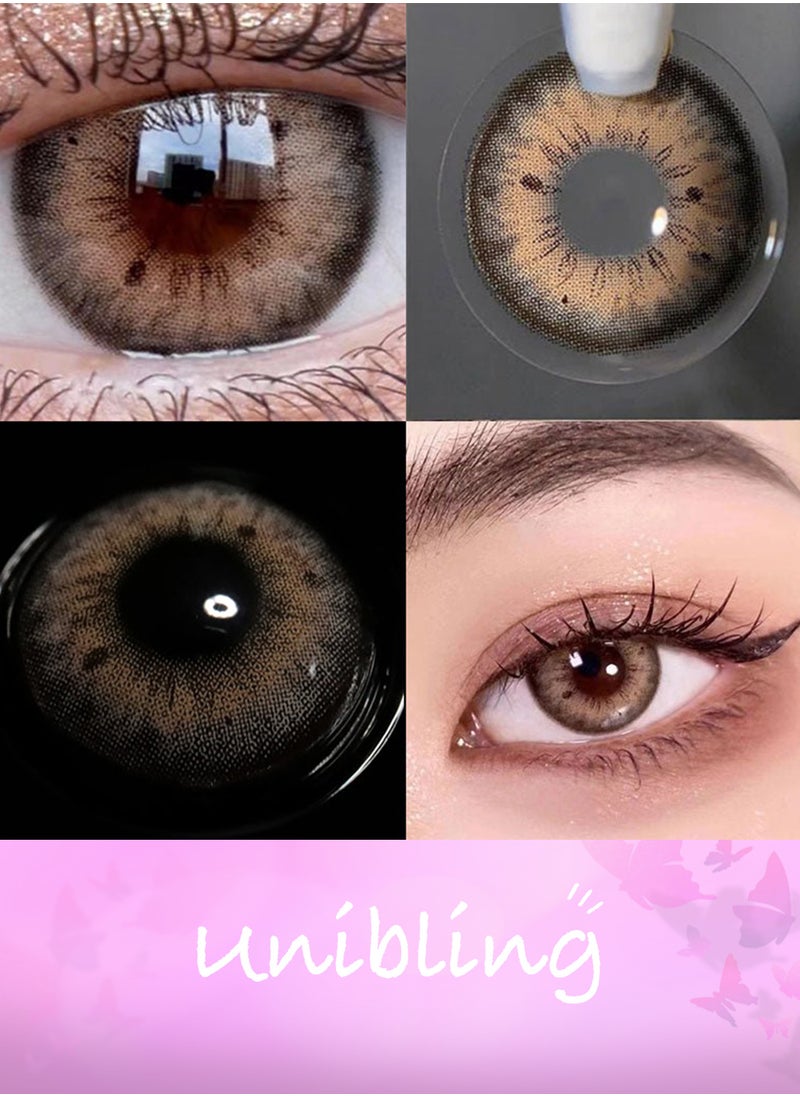 Unibling - Iffy Brown Yearly Colored Contact Lenses, Unisex Cosmetic Contact Lenses, Enlargement Collection, Dark Brown, With Case - Image 1