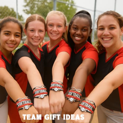 Infinity Collection Softball Charm Bracelet (Black/Red) Bracelets, Adjustable Bracelet with Softball Charm. Braided Bracelets for Softball Players, Softball Team, and Coaches - by SPORTYBELLA - Image 3