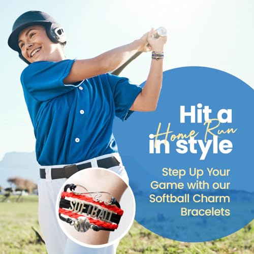 Infinity Collection Softball Charm Bracelet (Black/Red) Bracelets, Adjustable Bracelet with Softball Charm. Braided Bracelets for Softball Players, Softball Team, and Coaches - by SPORTYBELLA - Image 4
