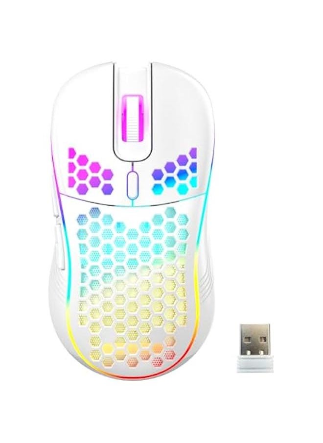 Generic Wireless Gaming Mouse, 2.4G USB Cordless Rechargeable Mouse, RGB Backlight, Lightweight and Ergonomic Wireless Mouse for PC, Mac, Laptop(White)  - Image 1