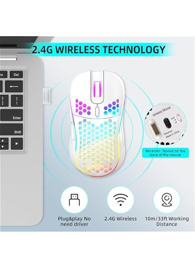 Generic Wireless Gaming Mouse, 2.4G USB Cordless Rechargeable Mouse, RGB Backlight, Lightweight and Ergonomic Wireless Mouse for PC, Mac, Laptop(White)  - Image 3