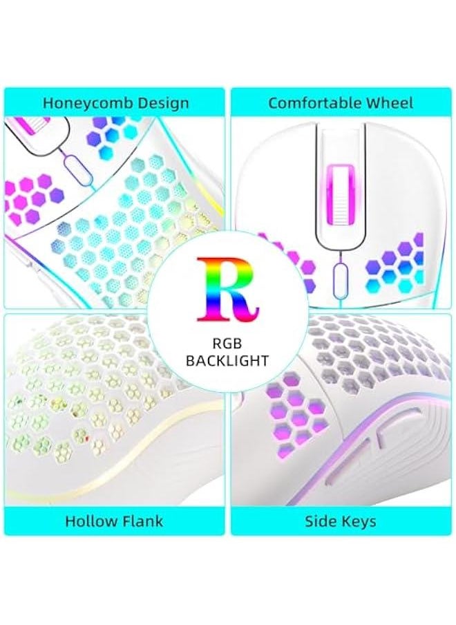 Generic Wireless Gaming Mouse, 2.4G USB Cordless Rechargeable Mouse, RGB Backlight, Lightweight and Ergonomic Wireless Mouse for PC, Mac, Laptop(White)  - Image 4