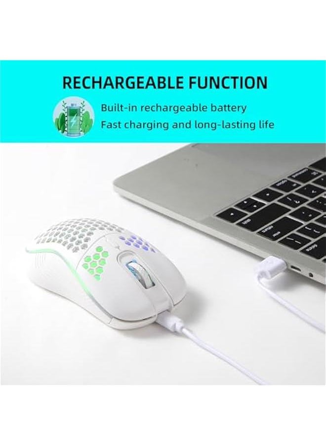 Generic Wireless Gaming Mouse, 2.4G USB Cordless Rechargeable Mouse, RGB Backlight, Lightweight and Ergonomic Wireless Mouse for PC, Mac, Laptop(White)  - Image 5