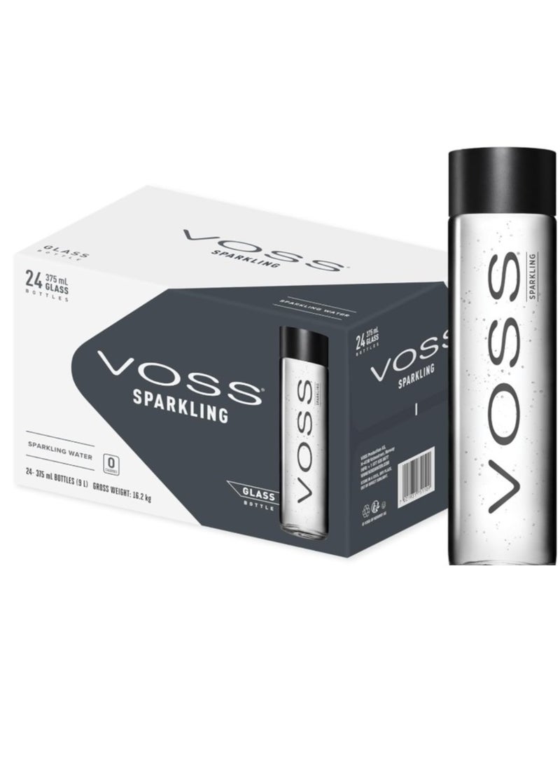 Voss Premium Sparkling Water - High Grade Glass Water - Pure Mineral Water with Ultra-Fine Bubbles - Refreshing Drink & Versatile Mixer, 24 Pack (375ml)