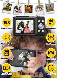 Mi VAZA Autofocus Digital Camera for Kids - FHD 1080P 44MP - Rechargeable Compact Mini Camera with 16X Digital - Portable Pocket Camera - With 64GB Memory Card  - Image 1