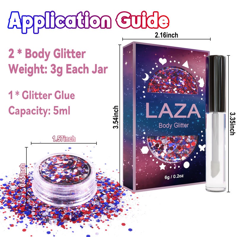 Laza Independence Day Body Glitter, 2 Jars Olympic Red Blue White Chunky Sequins with Glue Women Eyeshadow 4th of July Face Paint Festival Rave Outfit Hair Accessories Party Costumes â€“ Circus Carnival - Image 3