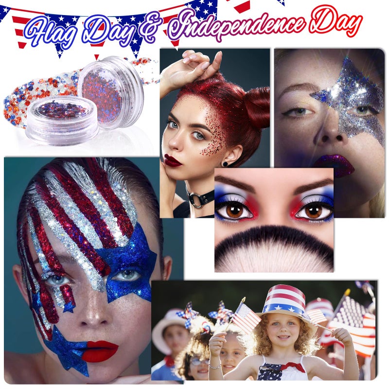 Laza Independence Day Body Glitter, 2 Jars Olympic Red Blue White Chunky Sequins with Glue Women Eyeshadow 4th of July Face Paint Festival Rave Outfit Hair Accessories Party Costumes â€“ Circus Carnival - Image 5