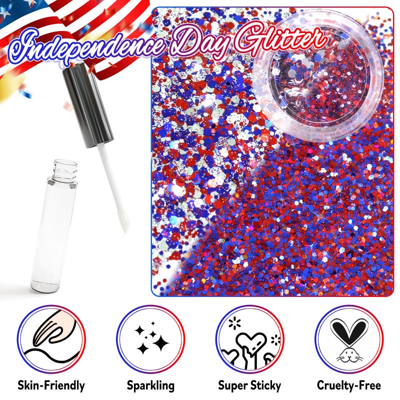 Laza Independence Day Body Glitter, 2 Jars Olympic Red Blue White Chunky Sequins with Glue Women Eyeshadow 4th of July Face Paint Festival Rave Outfit Hair Accessories Party Costumes â€“ Circus Carnival - Image 2